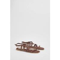 Dorothy Perkins Women's Ellis Faux Suede Studded Gladiator Flat Sandals in Brown | Size: 7