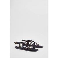 Dorothy Perkins Women's Ellis Faux Suede Studded Gladiator Flat Sandals in Natural Black | Size: 7