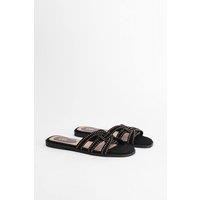 Dorothy Perkins Women's Kayla Faux Suede Studded Flat Sliders in Natural Black | Size: 4