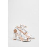 Faith Women's : Phoebe Strap Block High Heel Sandals in Silver | Size: 3
