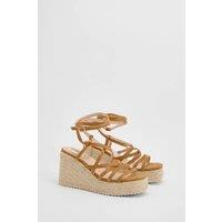 Faith Women's : Sandy Faux Suede Strappy Open Toe Espadrille Wedge Sandals in Tan | Size: 6