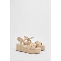 Faith Women's : Olivia Open Toe Platform Espadrille Wedge Sandals in Beige | Size: 8