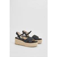 Faith Women's : Olivia Open Toe Platform Espadrille Wedge Sandals in Black | Size: 5