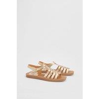 Good For the Sole Women's : Dami Faux Leather T-Bar Flexisole Flat Sandal in Gold | Size: 4