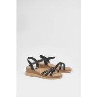 Good For the Sole Women's : Bella Flexisole Faux Leather Mix Cross Straps Platform Wedge Sandals in Black | Size: 8