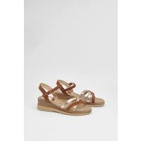 Good For the Sole Women's : Bella Flexisole Faux Leather Mix Cross Straps Platform Wedge Sandals in Tan | Size: 4