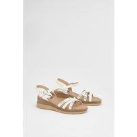 Good For the Sole Women's : Bella Flexisole Faux Leather Mix Cross Straps Platform Wedge Sandals in White | Size: 5