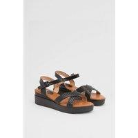 Good For the Sole Women's : Millie Flexisole Faux Leather Cross Strap Platform Sandals in Black | Size: 8