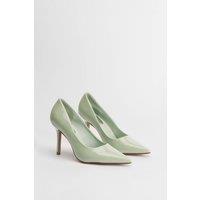 Dorothy Perkins Women's Sidnie Faux Leather Stiletto High Heeled Court Shoes in Sage | Size: 6