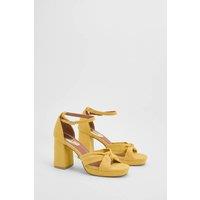 Faith Women's : Amara Faux Suede Open Toe High Block Heeled Sandals in Yellow | Size: 6