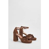 Faith Women's : Amara Faux Suede Open Toe High Block Heeled Sandals in Chocolate | Size: 7