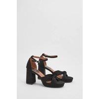 Faith Women's : Amara Faux Suede Open Toe High Block Heeled Sandals in Natural Black | Size: 7