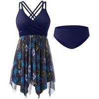 MODISHION Women's Wrap V-Neck Swimdress with Separate Briefs in Navy | Size: Medium