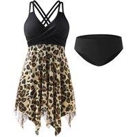 MODISHION Women's Wrap V-Neck Swimdress with Separate Briefs | Size: Large