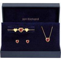 Jon Richard Women's Gold Plated Crystal & Red Heart Trio Set - Gift Box
