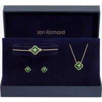 Jon Richard Women's Gold Plated & Malachite Clover Trio Set - Gift Box