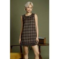 Neon Rose Women's Cotton Check Frill Hem Dress in Brown | Size: Small