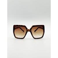 SVNX Women's Oversized Cateye Sunglasses with Diamante Detail in Brown