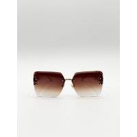 SVNX Women's Rimless Oversized Square Sunglassses in White