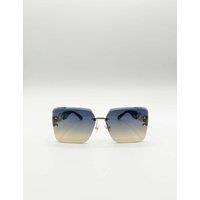 SVNX Women's Rimless Oversized Square Sunglassses in Blue
