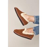 Moshulu Women's 'Ontario' Fluffy Lined Slippers in Tan | Size: 6.5