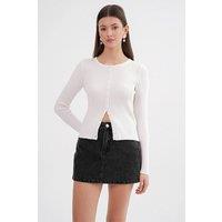 MixRay Women's Buttoned Slim Fit Ribbed Knit Cardigan in White | Size: Small