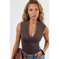 Busem Women's V-neck Sleeveless Drape Blouse in Dark Brown | Size: Medium