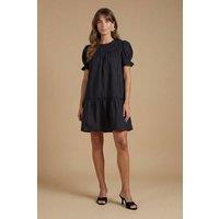Oasis Women's Broderie Lace Trim Detail Puff Sleeve Mini Dress in Black | Size: 10