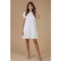 Oasis Women's Broderie Lace Trim Detail Puff Sleeve Mini Dress in White | Size: 12