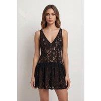 MissPap Women's Lace Volume Hem Mini Dress in Black | Size: 16
