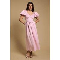 Dorothy Perkins Women's Petite Bubble Sleeve Waistband Midi Dress in Blush | Size: 12