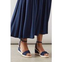 Wallis Women's Wide Fit Richie Soft Twist Rope Detail Wedge Sandals in Navy | Size: 5