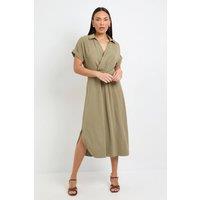 Wallis Women's Woven Collar Midi Dress in Khaki | Size: 18