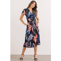 Klass. Women's Textured Floral Print Twist Front Dress in Black | Size: 16