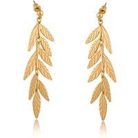 BIG METAL LONDON Women's FREAYA LONG LEAF DANGLE EARRINGS in Gold | Size: 7 cm