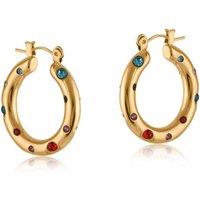 BIG METAL LONDON Women's MARIANNE RAINBOW ENCRUSTED STAINLESS STEEL EARRINGS in Gold | Size: 2 cm