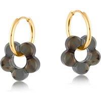 BIG METAL LONDON Women's POLLY SMALL DISC & RESIN FLORAL EARRINGS in Grey | Size: 3 cm