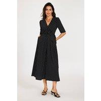 FS Collection Women's Polka Dot Wrap Culotte Jumpsuit with Tie Waist in Black | Size: Small