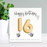 Aye Do Gifts Women's 16th Birthday Cubic Zirconia Stud Earrings & Gold Balloons Gift Card in Silver