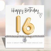 Aye Do Gifts Women's 16th Birthday Cubic Zirconia Silver Bracelet & Gold Balloons Card in White | Size: 16 Years