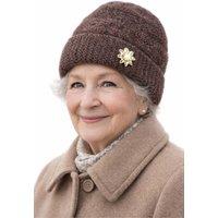 Lovii Women's Floral Brooch Knit Beanie - Warm & Elegant Winter Hat in Dark Brown
