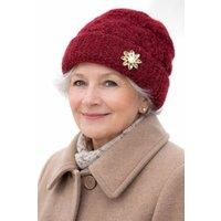 Lovii Women's Floral Brooch Knit Beanie - Warm & Elegant Winter Hat in Dark Red