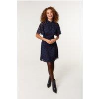 Blue Vanilla Women's Navy Short Sleeve Zip Turtleneck Mini Dress | Size: Large