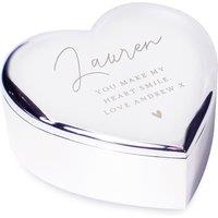 Personalised Memento Company Women's Personalised Name & Message Heart Trinket Box in Metallic Silver