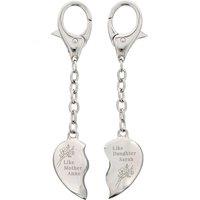 Personalised Memento Company Women's Personalised Floral Mother Daughter Two Heart Keyring in Metallic Silver