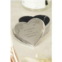 Personalised Memento Company Women's Personalised Floral Free Text Heart Trinket Box in Metallic Silver