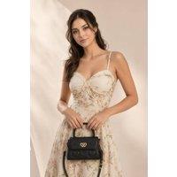 SVNX Women's Heart Quilted Top-Handle Crossbody Mini Handbag in Black