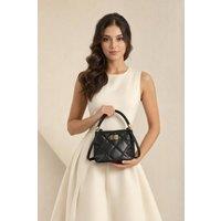 SVNX Women's Quilted Top-Handle Crossbody Mini Handbag - Black