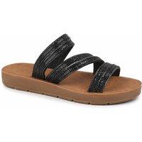 Savannah Women's Diamante Multi Strap Slip On Sandals in True Black | Size: 7