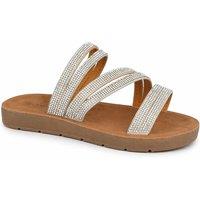 Savannah Women's Diamante Multi Strap Slip On Sandals in Metallic Silver | Size: 4